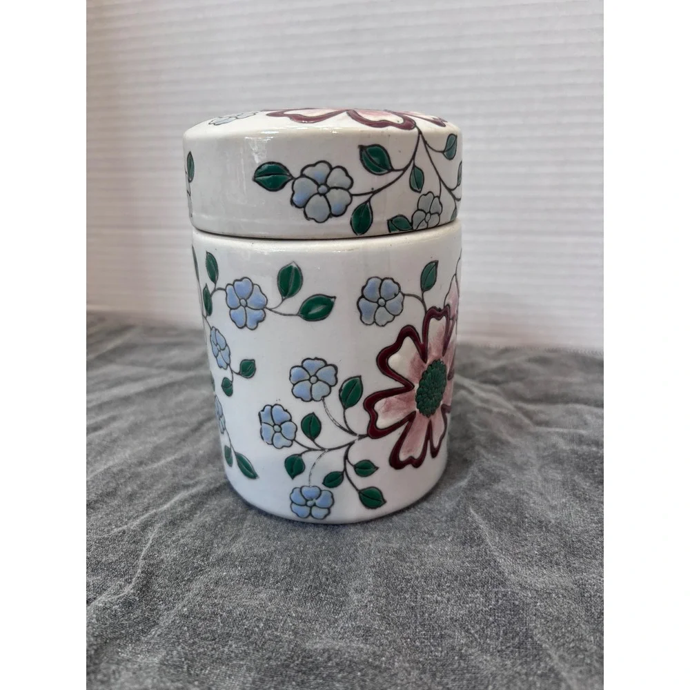 Vintage Hand Painted Floral Ceramic Ginger Jar 5.25